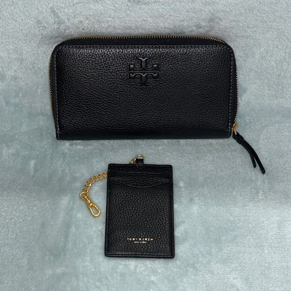 Tory Burch Black Pebbled Leather Thea Zip Continental Wallet